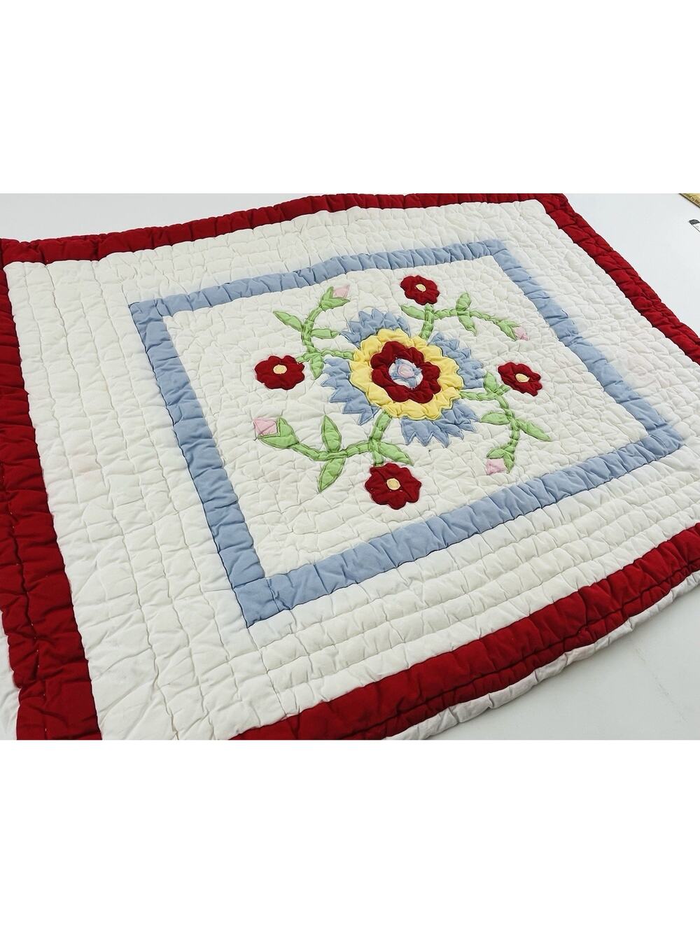 Vtg Pottery Barn Quilted Pillow Sham Flower Cottage Floral Cover Case India Cott